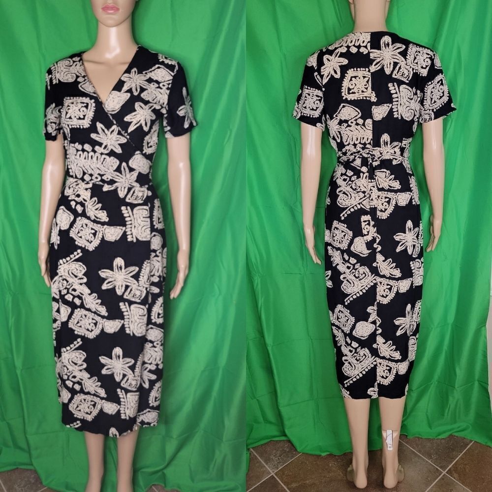 Vintage PASSPORTS OF PIER 1 IMPORTS Wrap Midi Dress - Picture 2 of 10